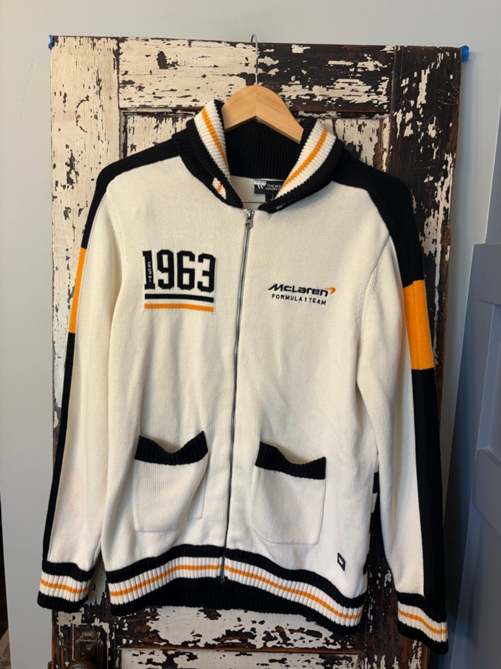 McLaren 1963 White Zip-Up Formula 1 zip up sweater. Size Small